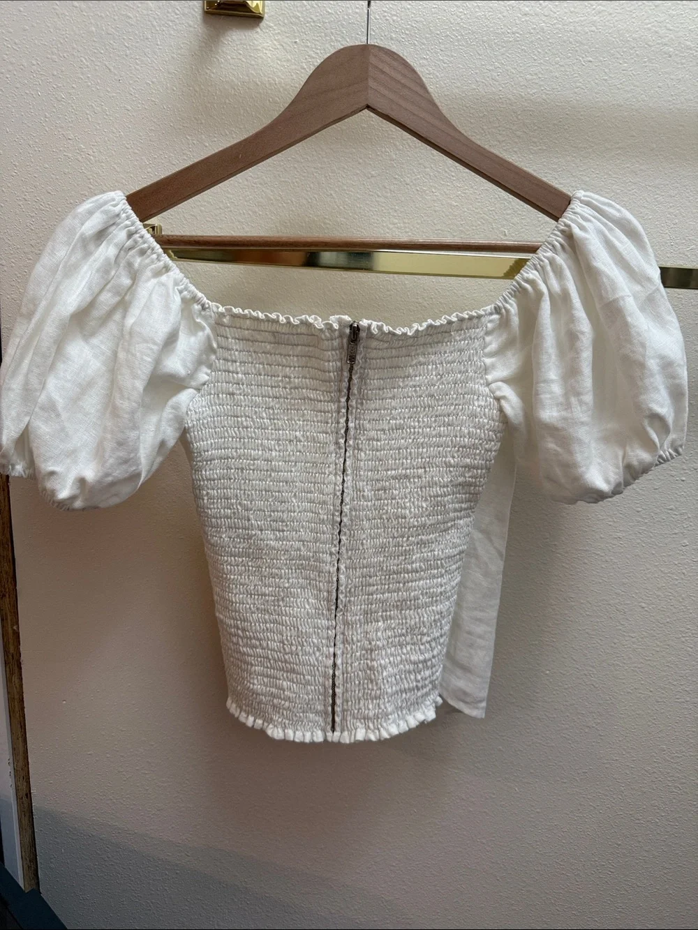 Reformation Off-White Puff Sleeve Wrap Blouse